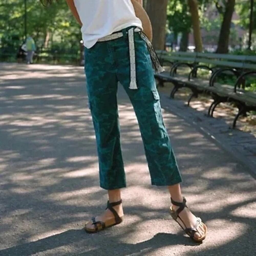 Anthropologie Austin Camo Cargo Pants Women's 25 Teal Cropped Pockets